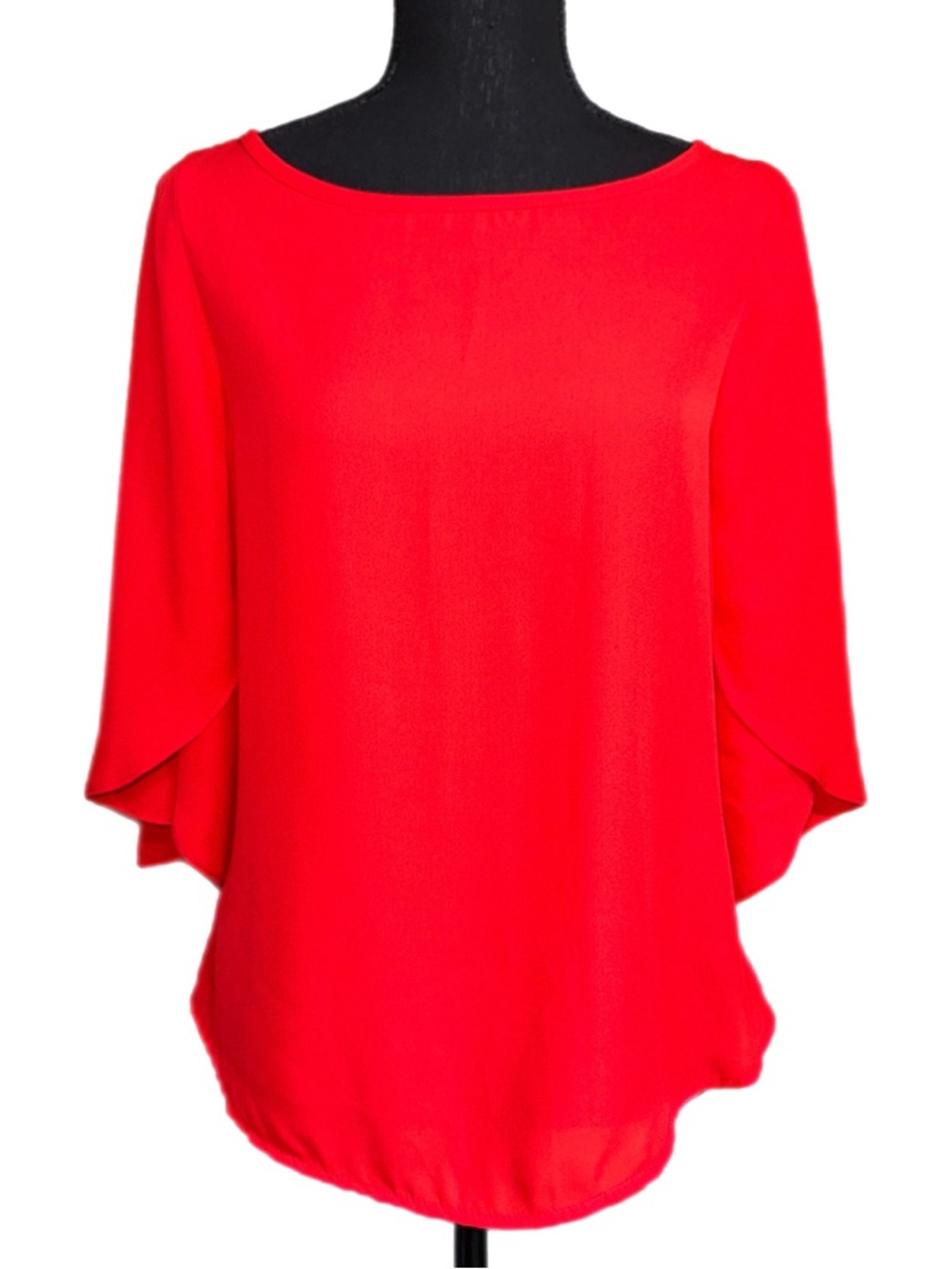 Vintage LTX Sportswear Red Chiffon‎ Draped Blouse – Layered Sleeves - Size Small